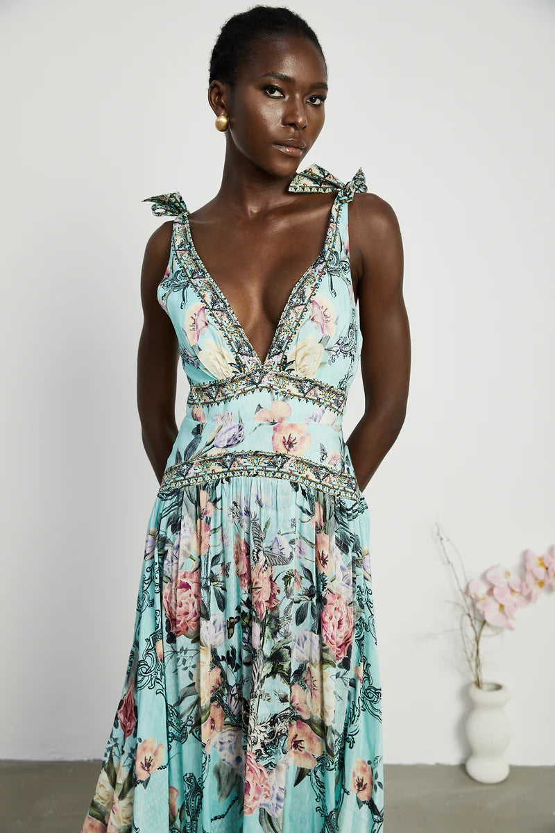 Saira tie-shoulder midi dress