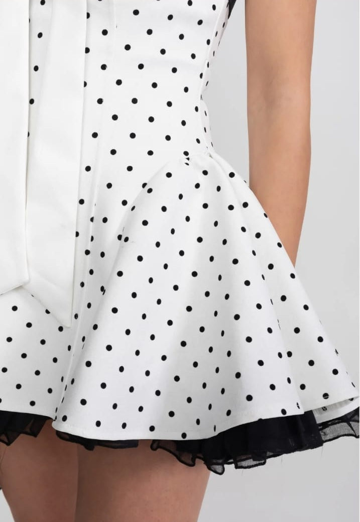 Strapless Velvet Mini Dress With Satin Bow And Ruffle Hem - White