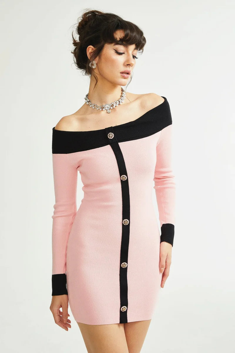 Delphine pink-black knitted mini dress