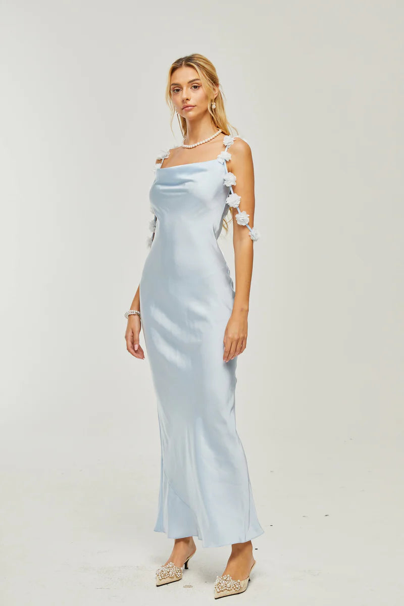 Capri floral-straps satin maxi dress