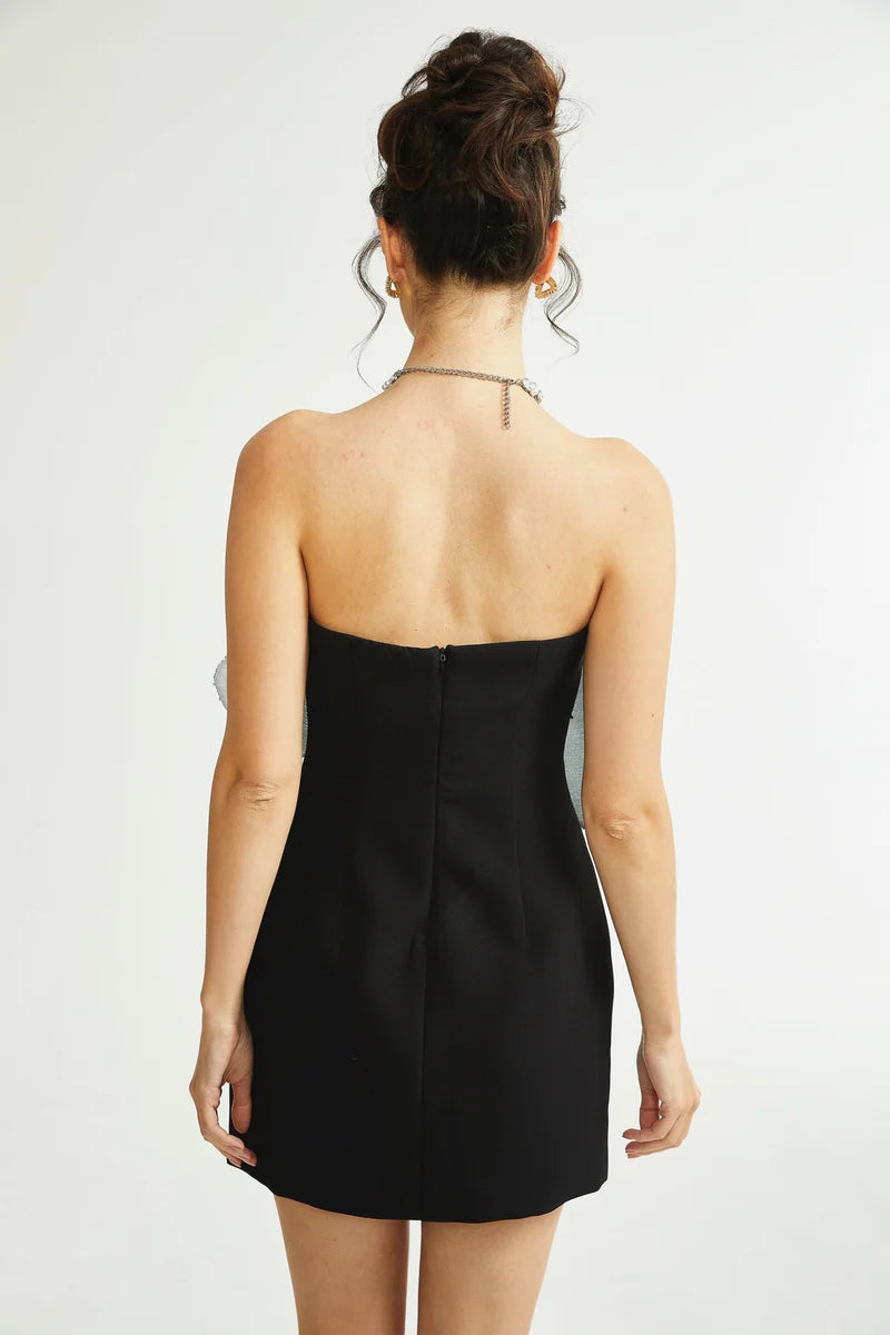 Florence Faux-Flower Mini robe en noir