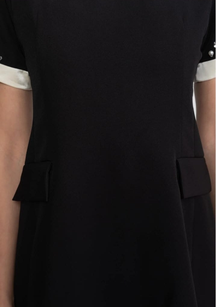 Mini Dress With Crystal-Embellished Peter Pan Collar And Jewel Cuffs - Black