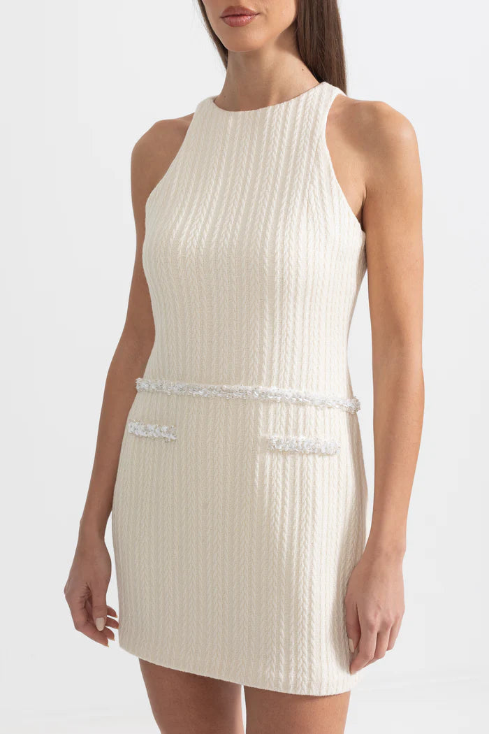 Elegant Sleeveless Textured Mini Dress- Ivoire