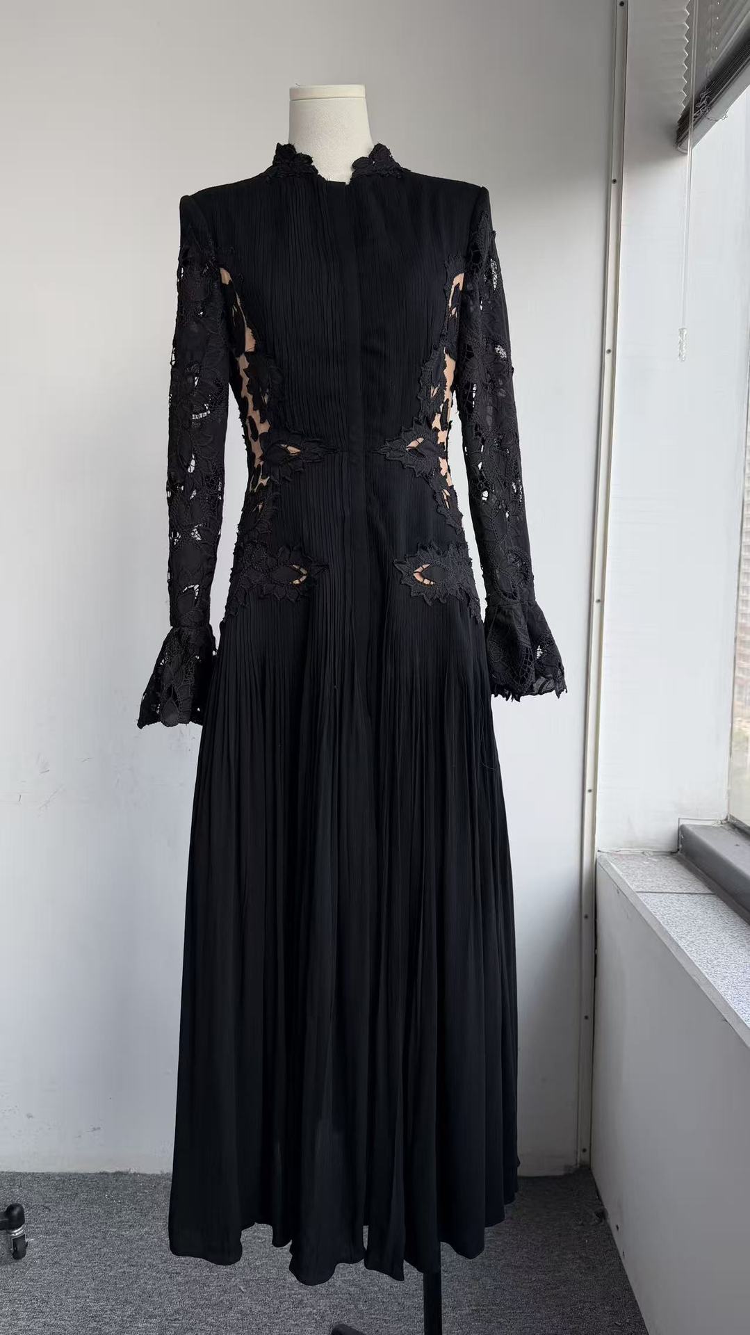 Hollow-Out Bell Sleeve Gown Dress