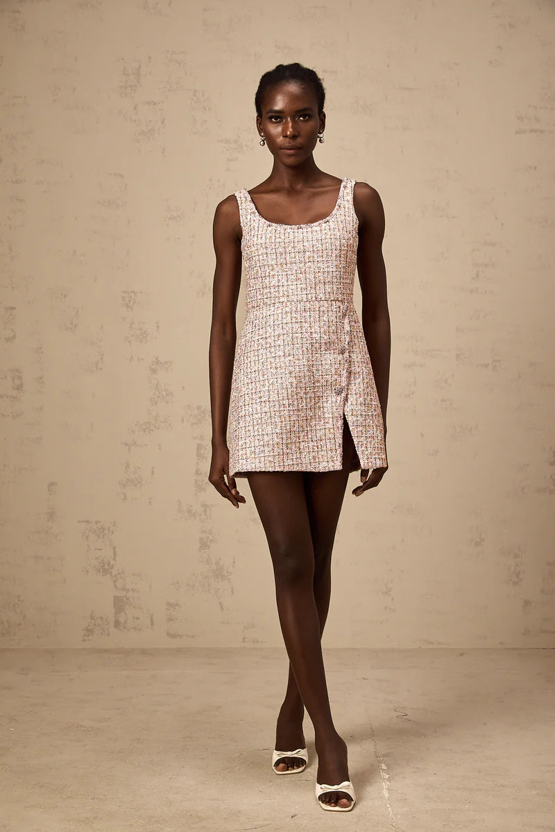 Aoife Pink Embellifhed Tweed mini robe