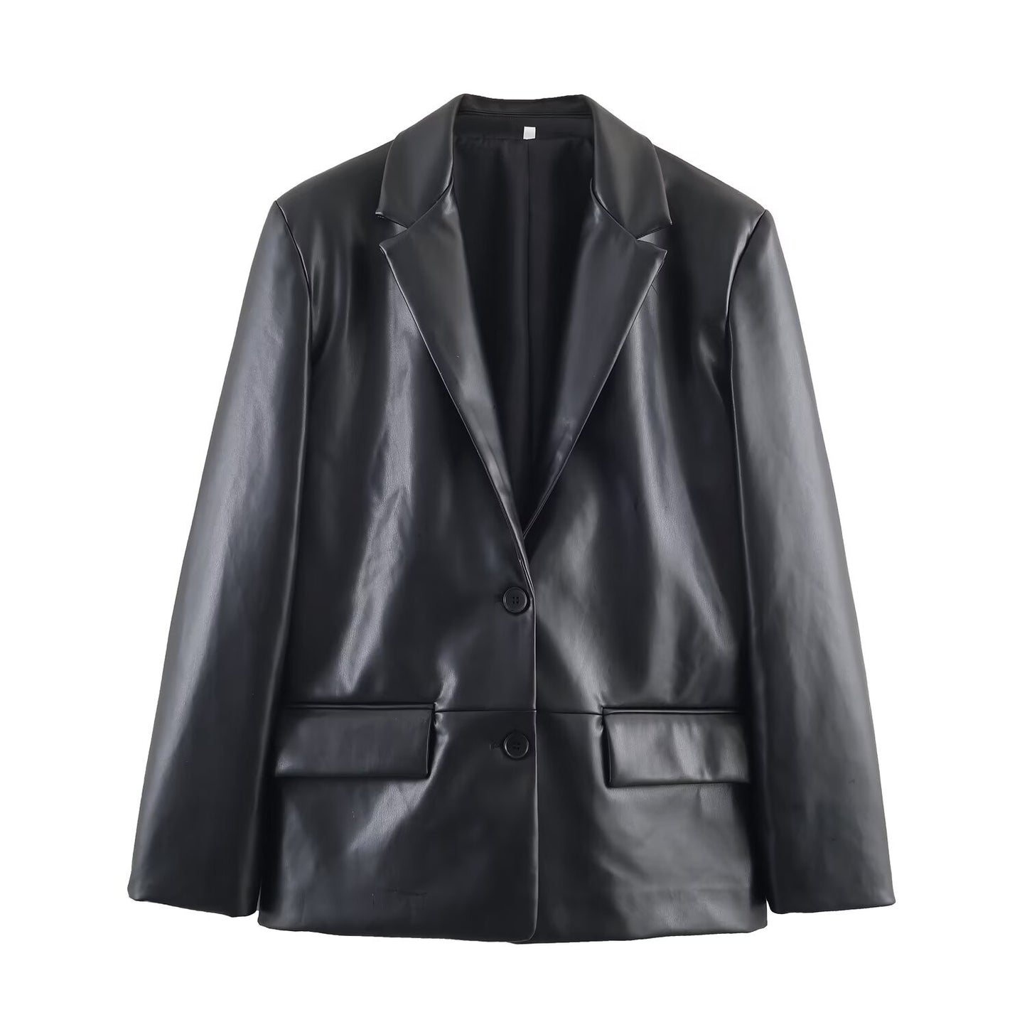 Straight Leather Effect Blazer