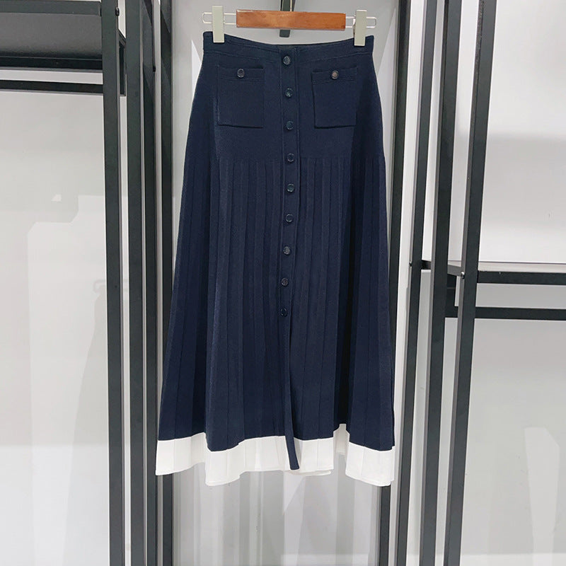 Crew Neck Sleeveless Knitted Vest Skirt Set