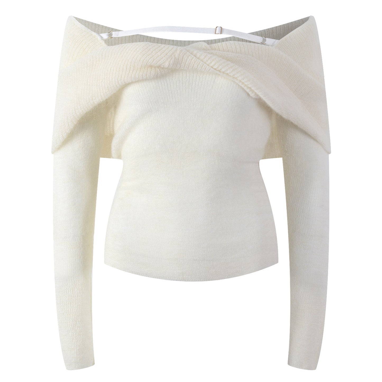 Off-the-Shoulder Careful Machine Long Sleeve Knit Top