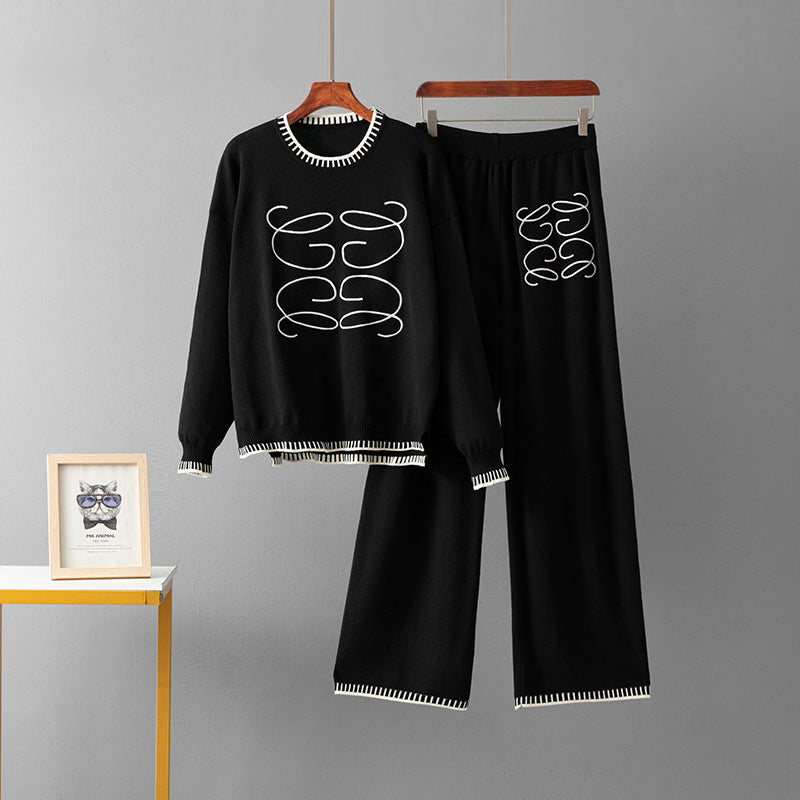 wool casual wide-leg pants set