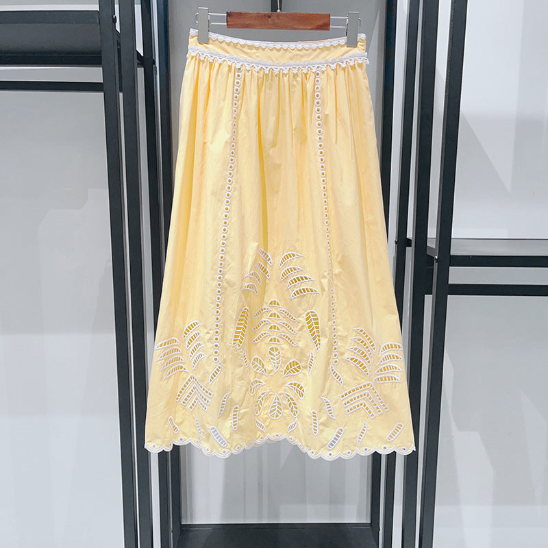 Carved Sleeveless White Trim Short Top Long Skirt
