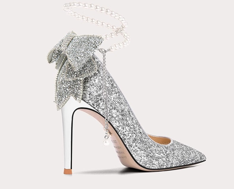 Fat widening  silver chop high heels