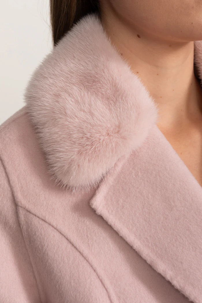 Embellished Wool Overcoat With Fox Fur Collar – Pink