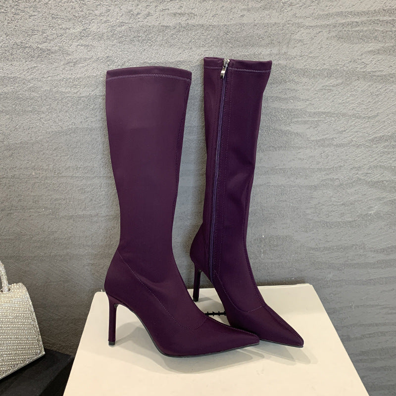 Fashion pointed-toe high-heeled elastic boots