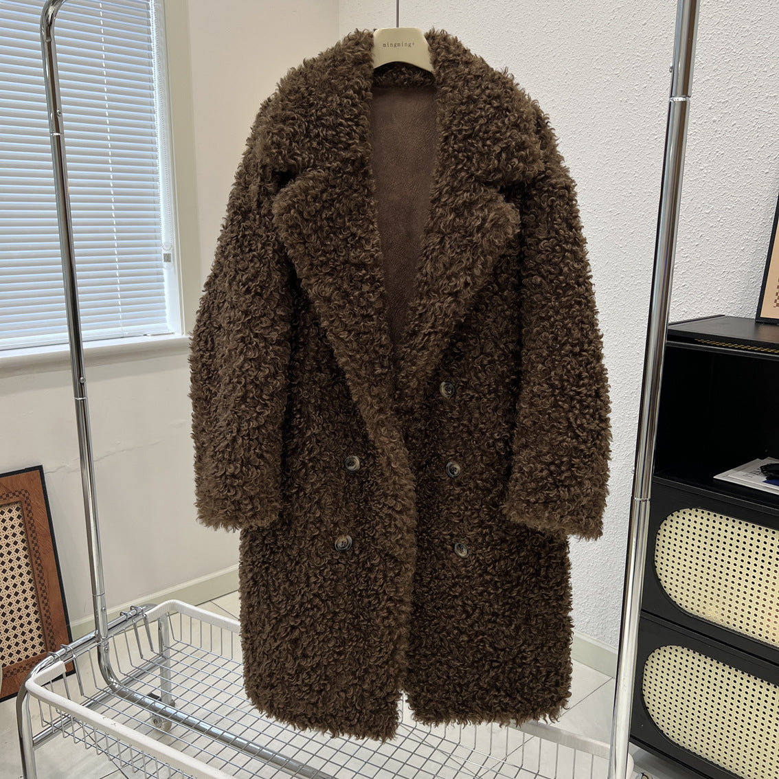 Lambswool fur long coat