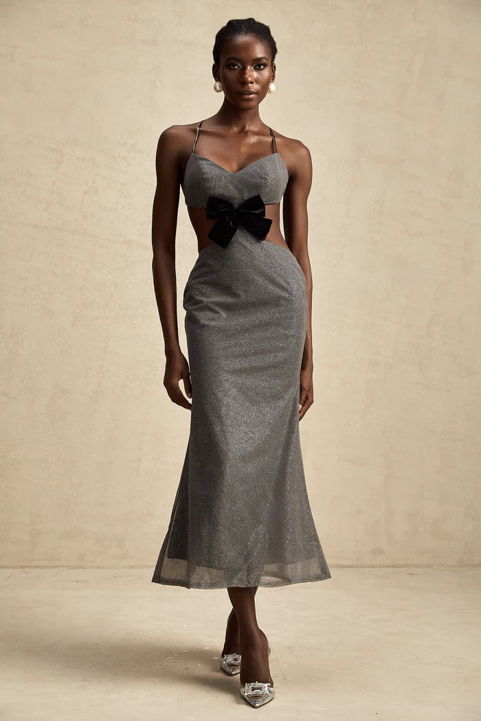 Violaine open-back bowknot sequined midi dress