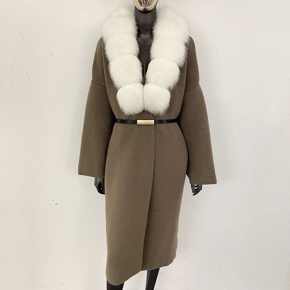 fox fur collar cardigan knitwear sweater jacket for women