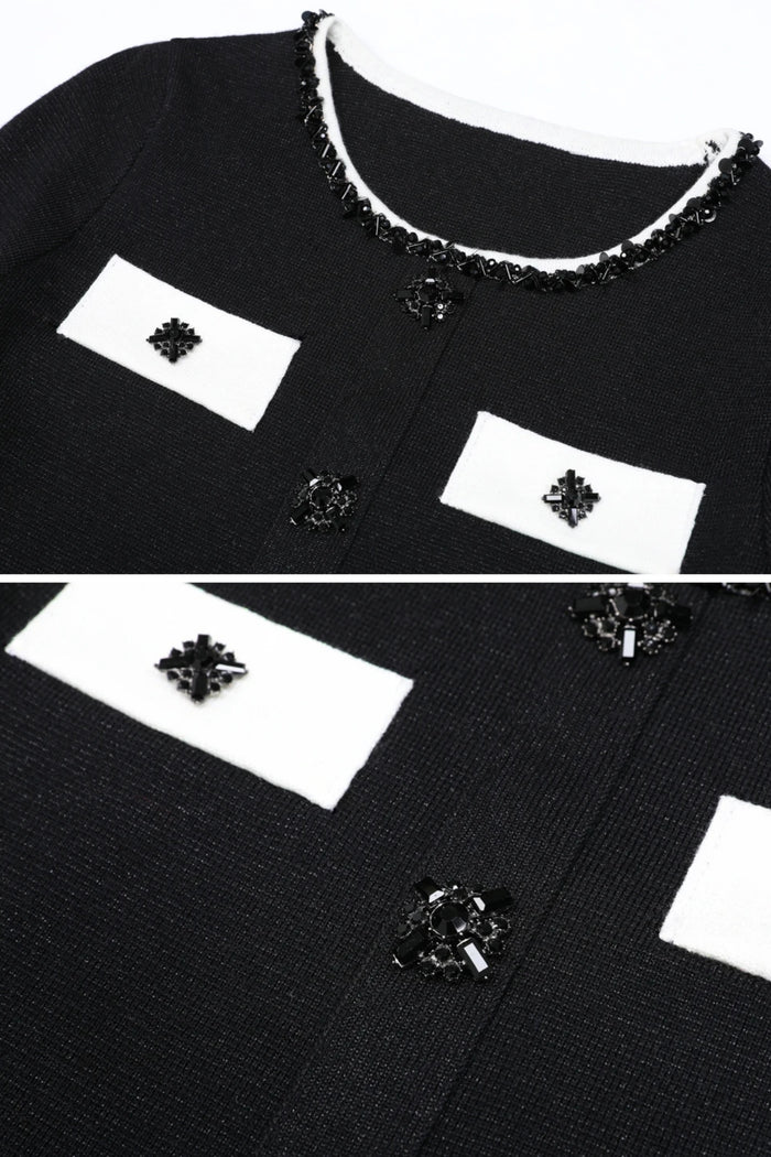Long Sleeve Knit Co-Ord Set With Contrast Trim And Sparkling Embellishments - Black