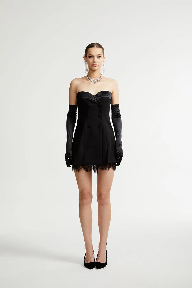 Zephyra black lace-detail mini dress