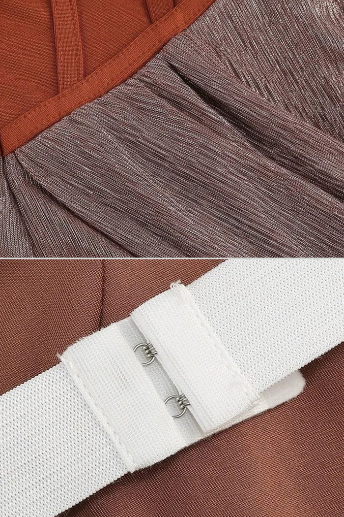 One-Shoulder Metallic Drape Dress With Structured Corset – Brown/Bronze