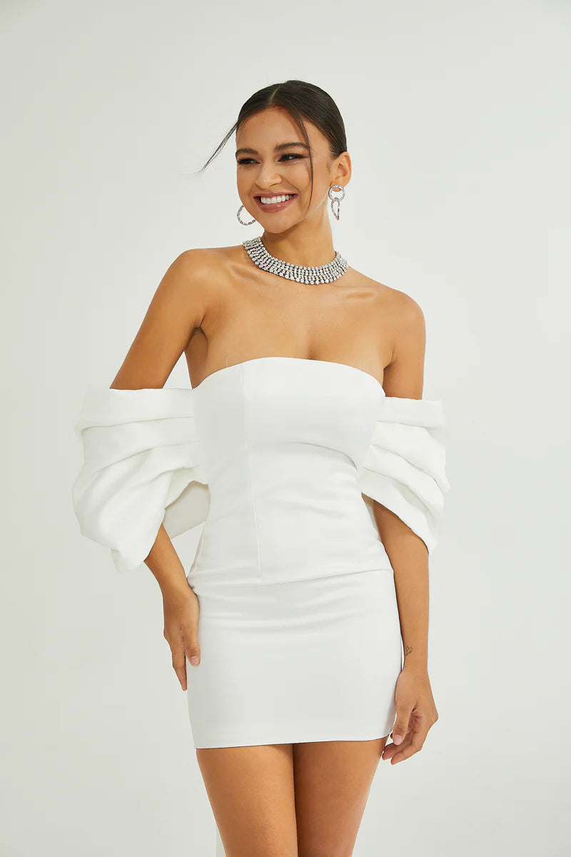 Hélène white oversize-bow mini dress
