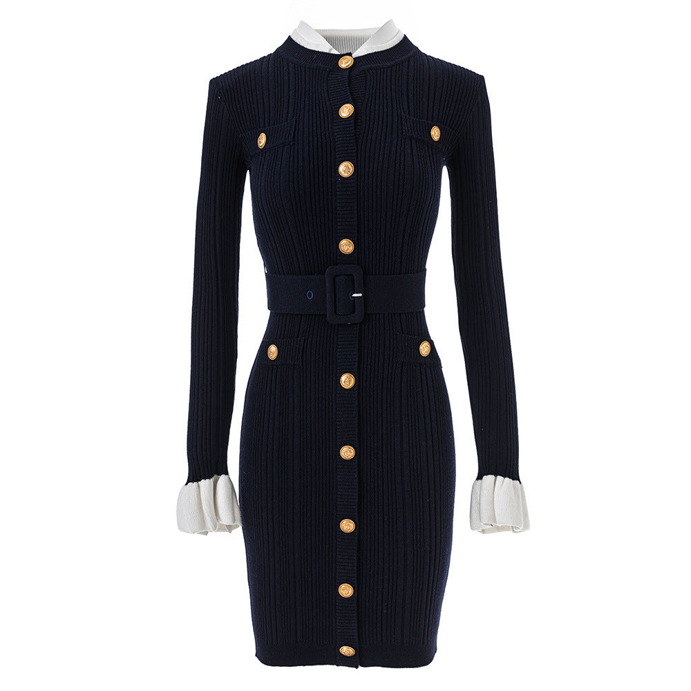 Cross-border hip flared sleeve knitted dress