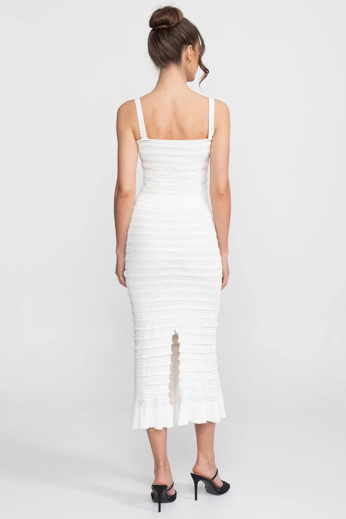 Textured Knit 3 Piece Set With Blazer, Top and Midi Skirt - White
