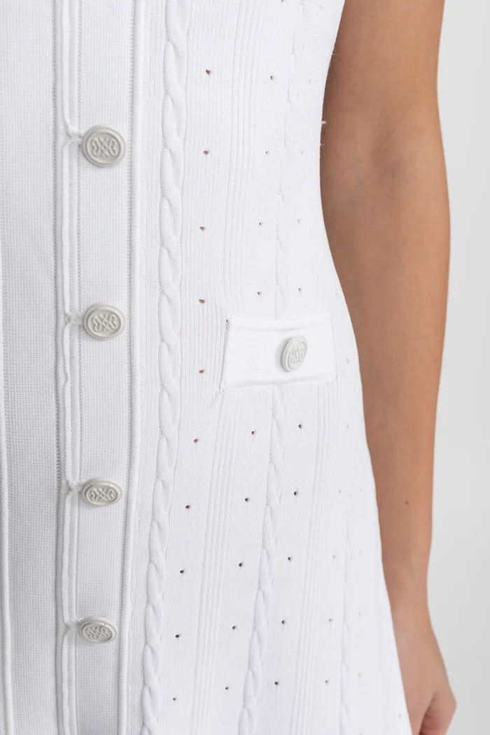 Knit bae Button-Front Midi Dress with Scalloped Sleeves – White
