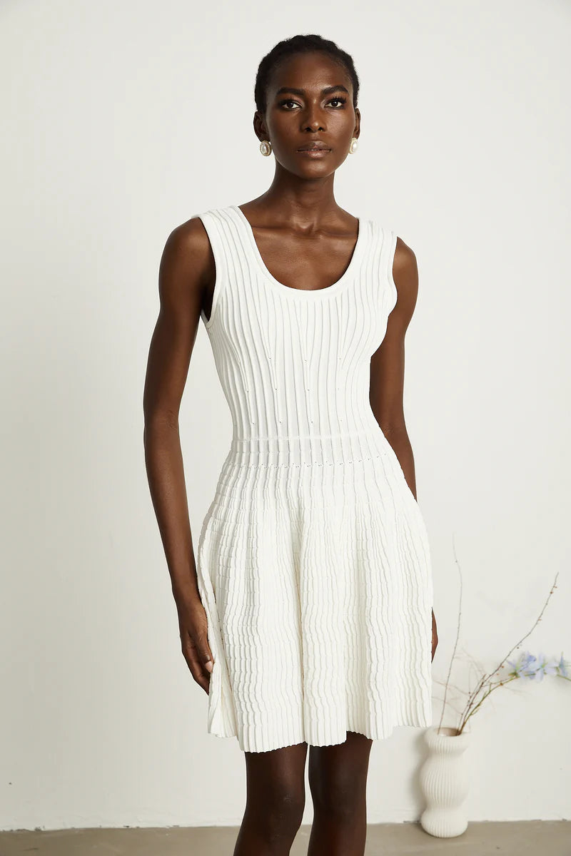 Constance White Tricoted plied Mini Robe