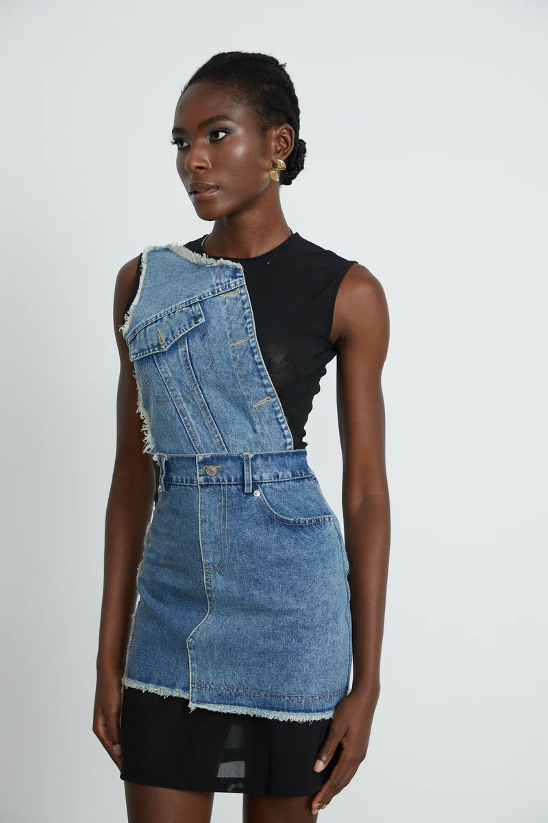 Lana denim patchwork sleeveless dress
