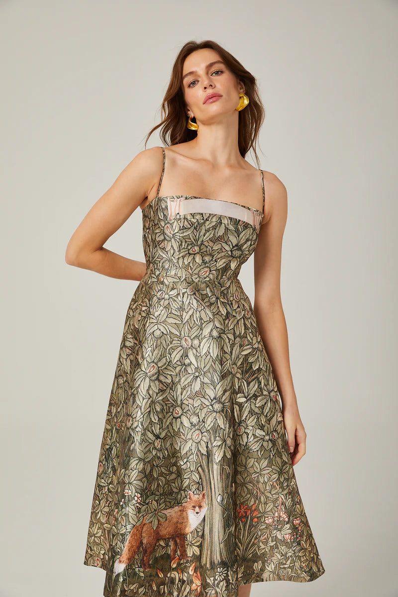 Claudia green jungle-print midi dress