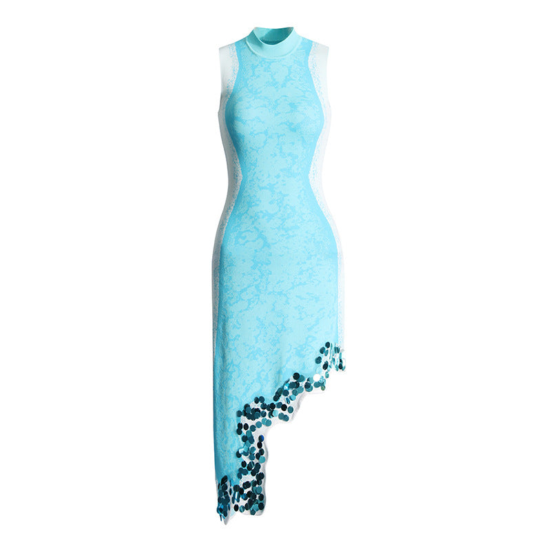 Wavy edge irregular stitching  dress