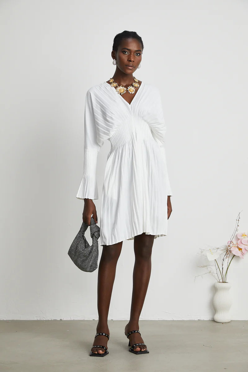 Claudette en V-Neck plissée mini robe