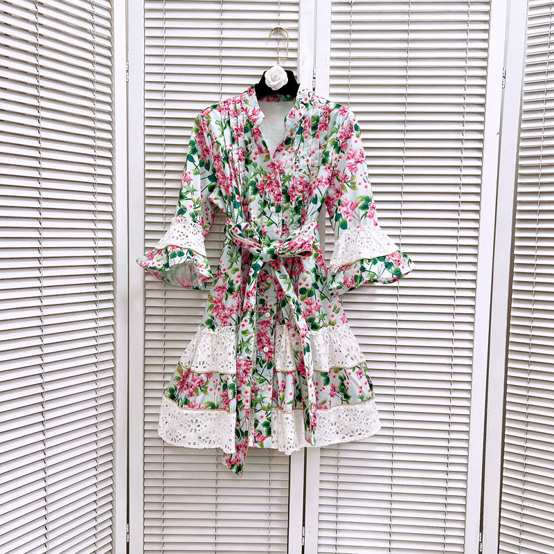 Vneck,bow, tie-in, waist-cinching cut-out dress