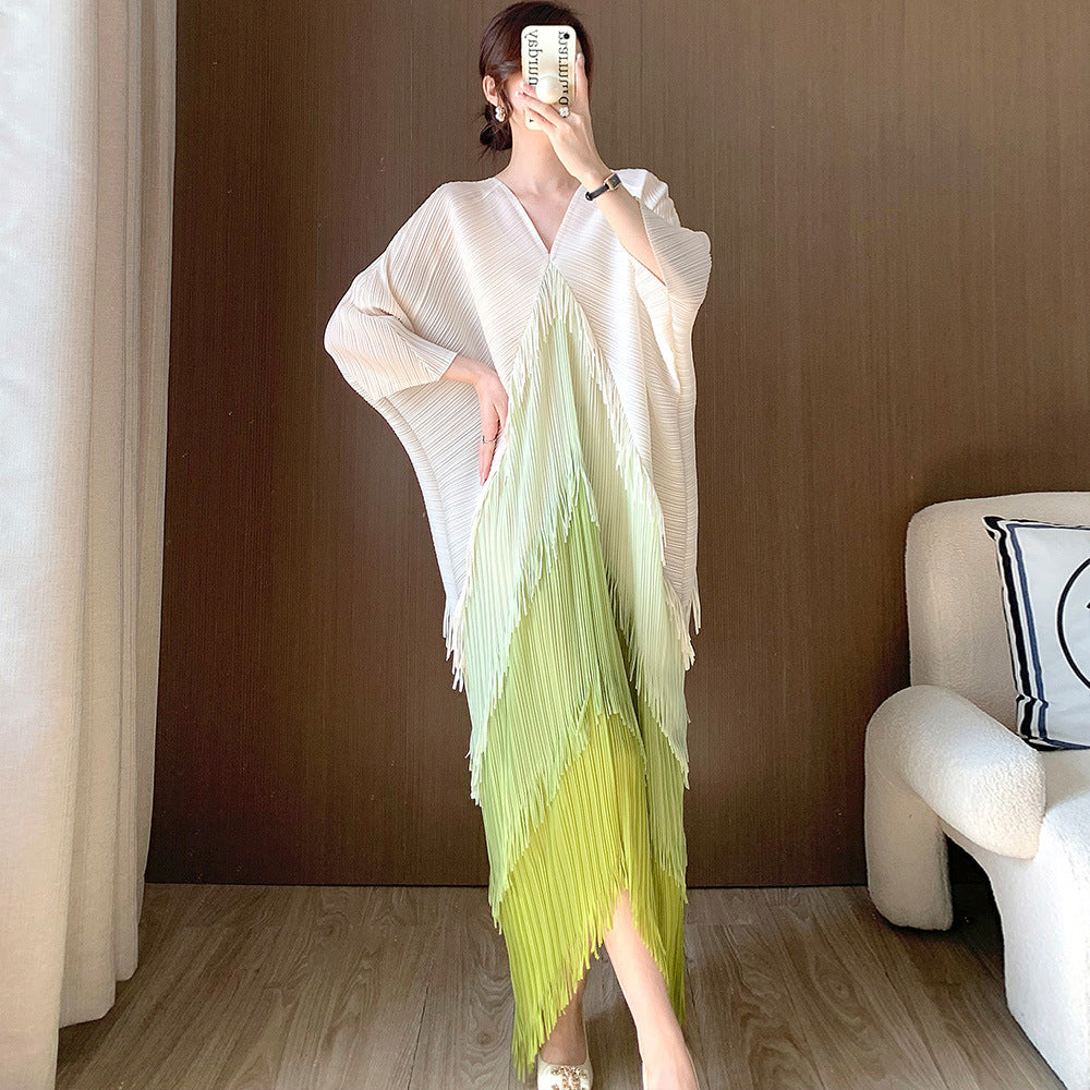 Irregular tassel pleated dress