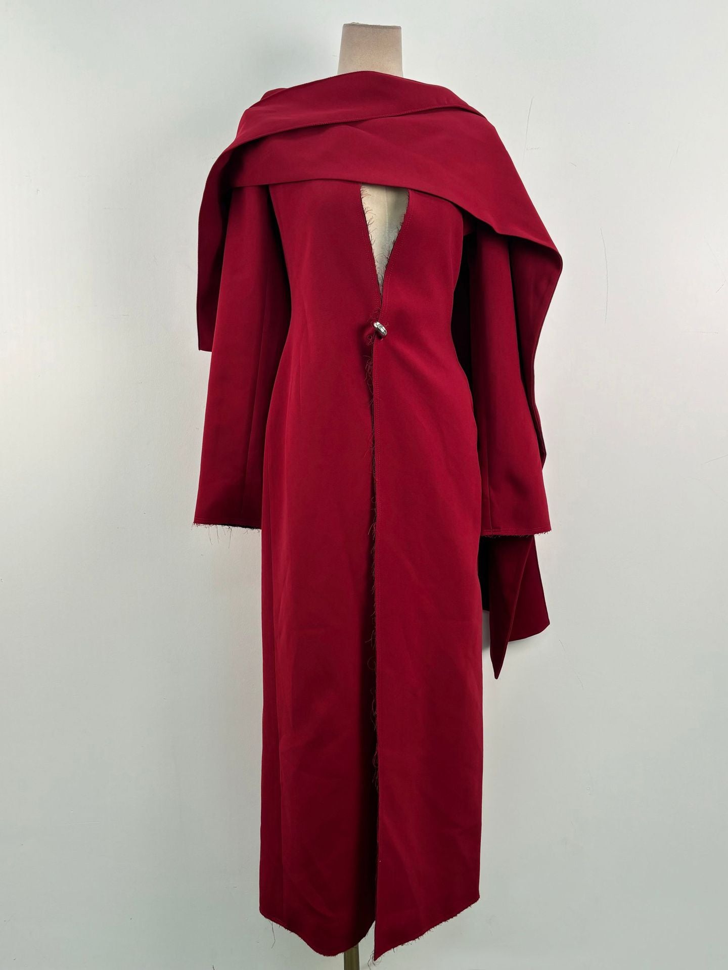V-neck virtual edge shawl long jacket