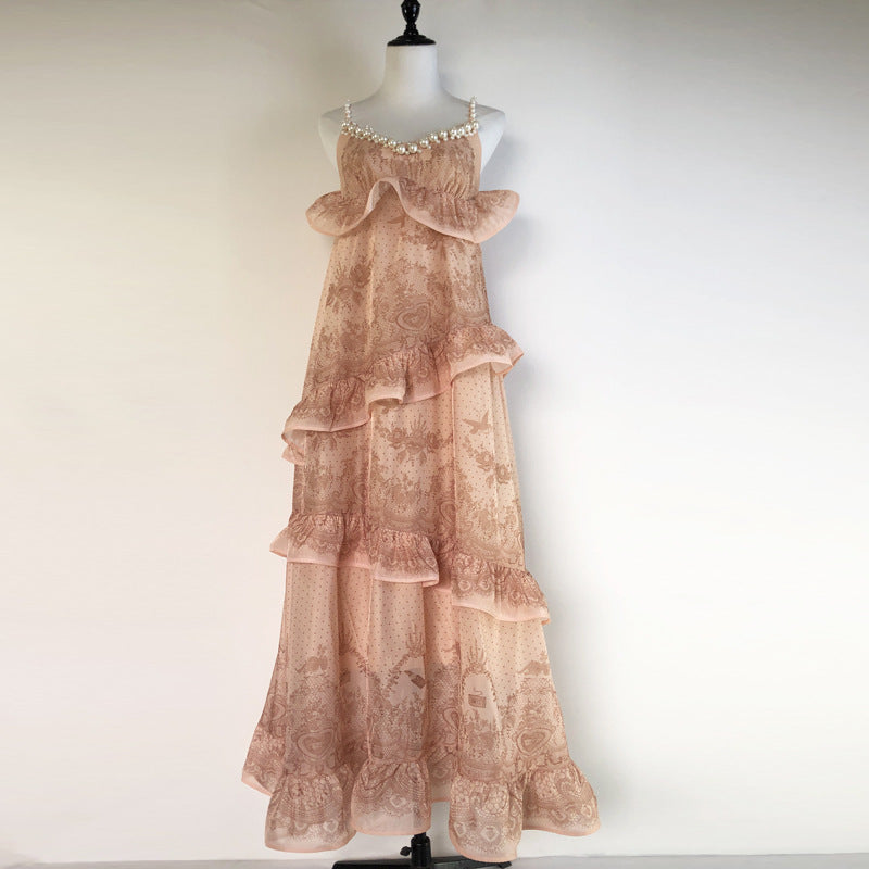 ruffle beaded  long dress