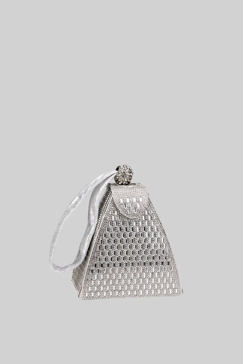 Metallic bag with golden stones in triangular model