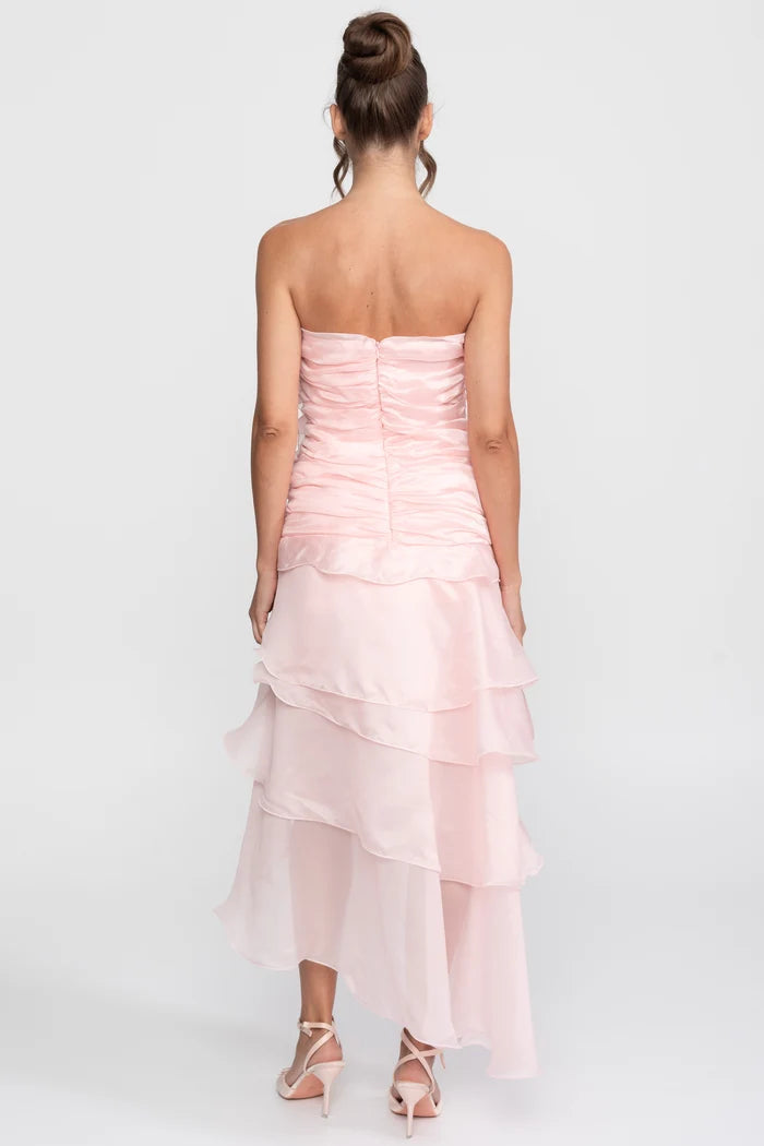 Strapless Rosette Petal Dress With 3D Floral Embellishments - Pink