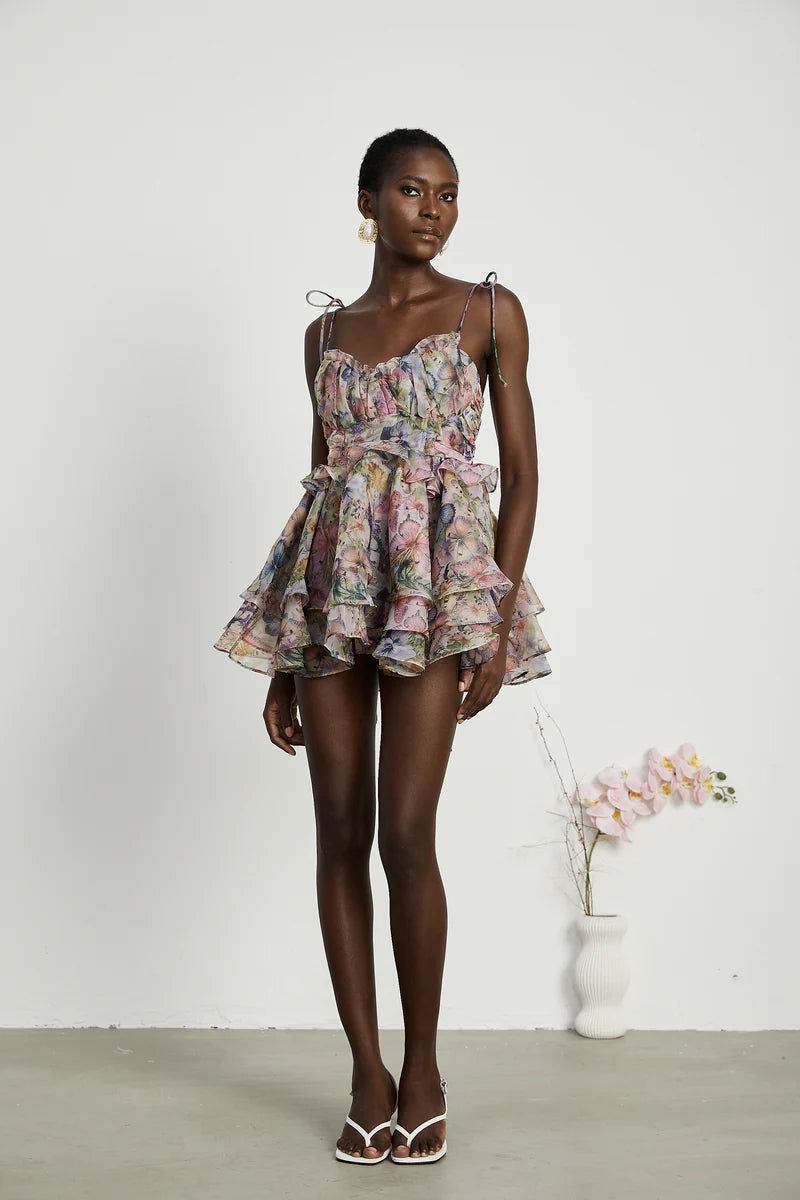 Juliette Floral Print Preeded Mini Robe
