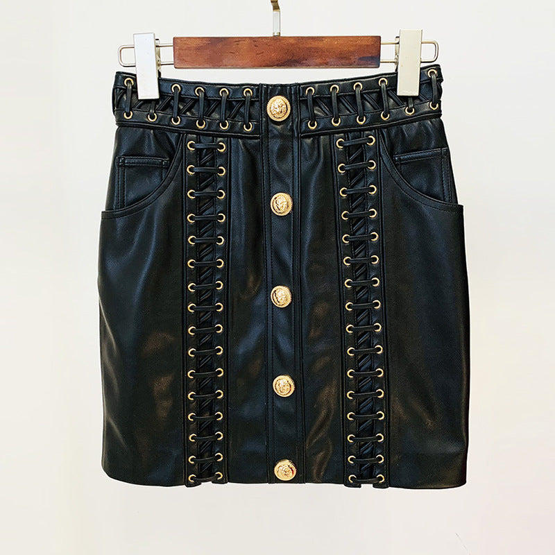 Strap slim leather jacket  and  Skirt