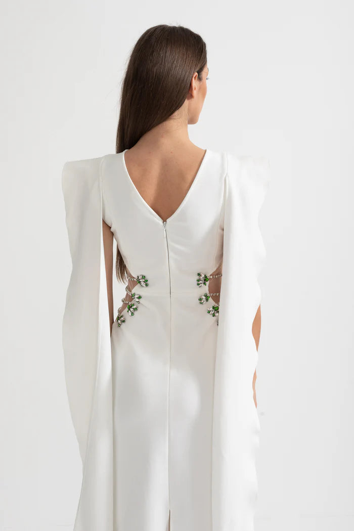 Robe maxi coupée coupée avec détail de la déclaration - blanc