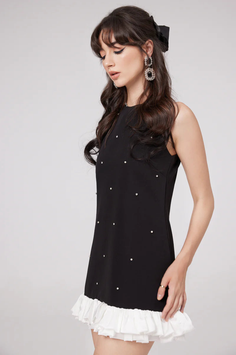 Eléa Black Embellied Mini Robe