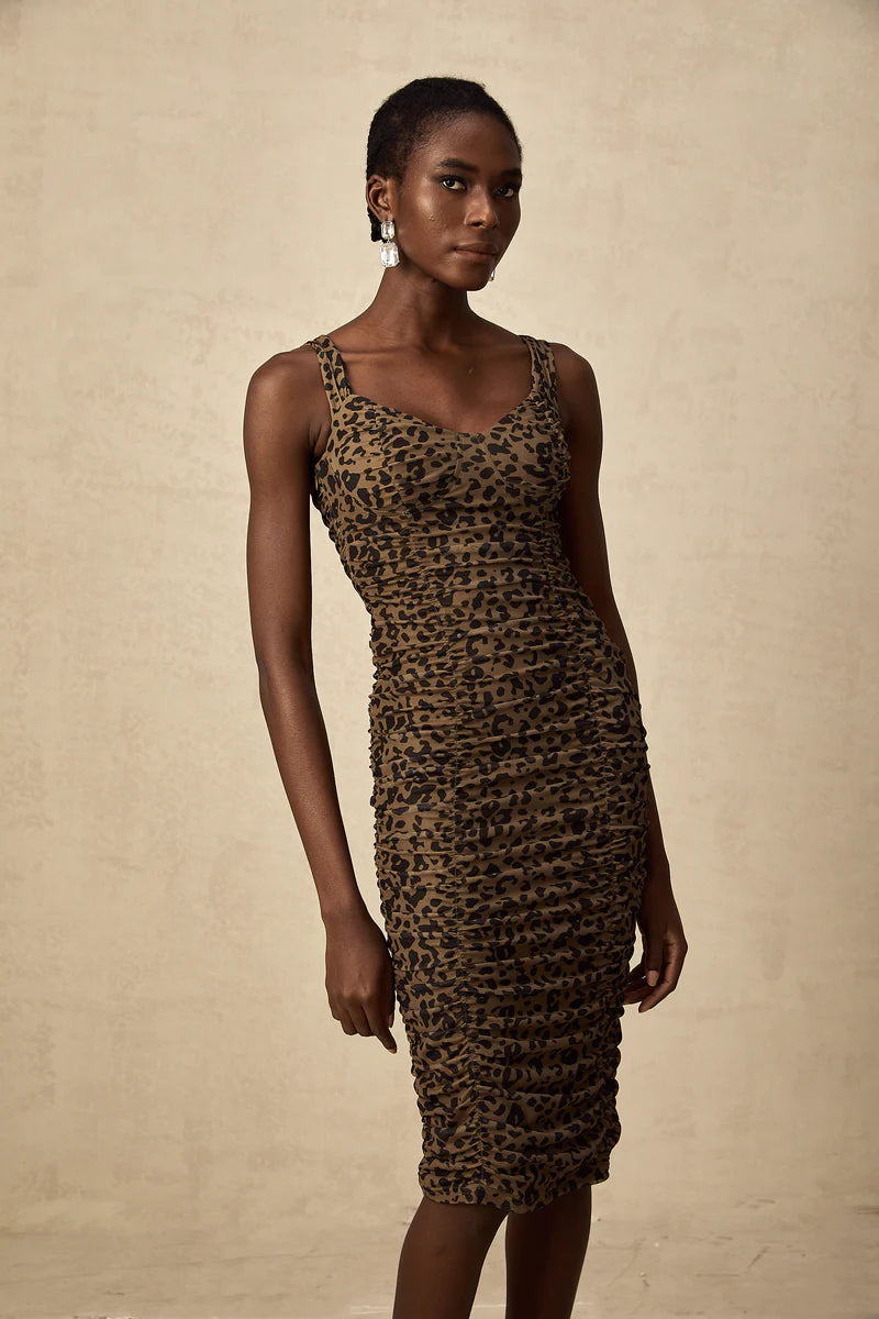 Rahma Leopard Imprimée mini-robe