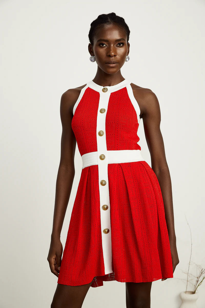 Jasmine Red Contrast-Trim Sheevel Sheevel Knit Mini Robe