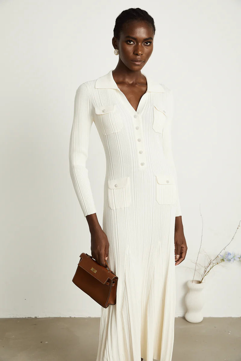 Nouria white mermaid-hem knit midi dress