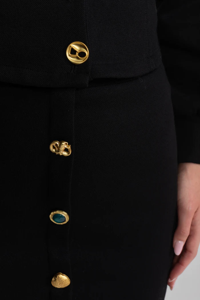 Embellished Button Co-ord Set – Black