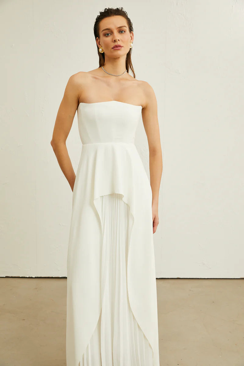 Vanessa white pleated off-shoulder maxi dress