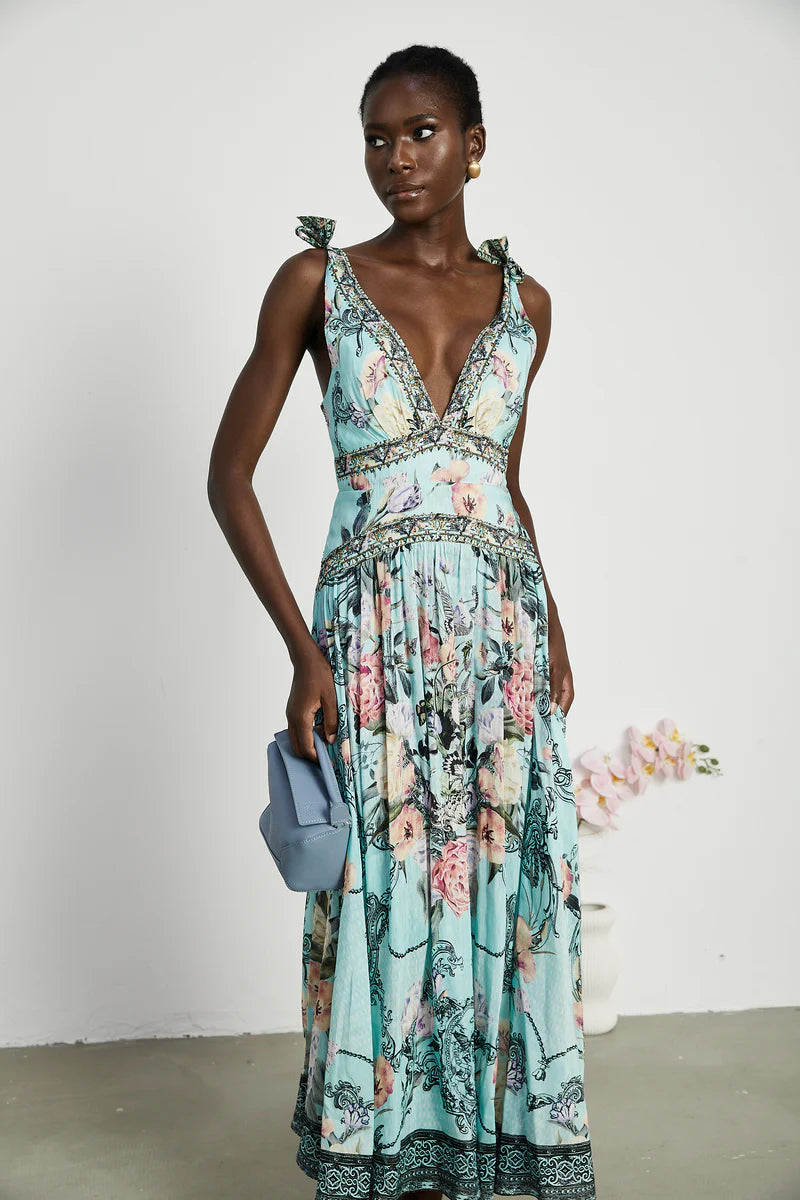 Saira tie-shoulder midi dress