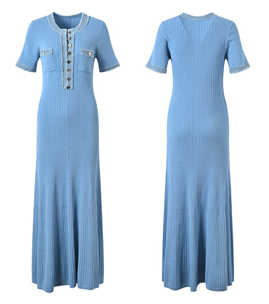 Knit And Denim Midi Dress