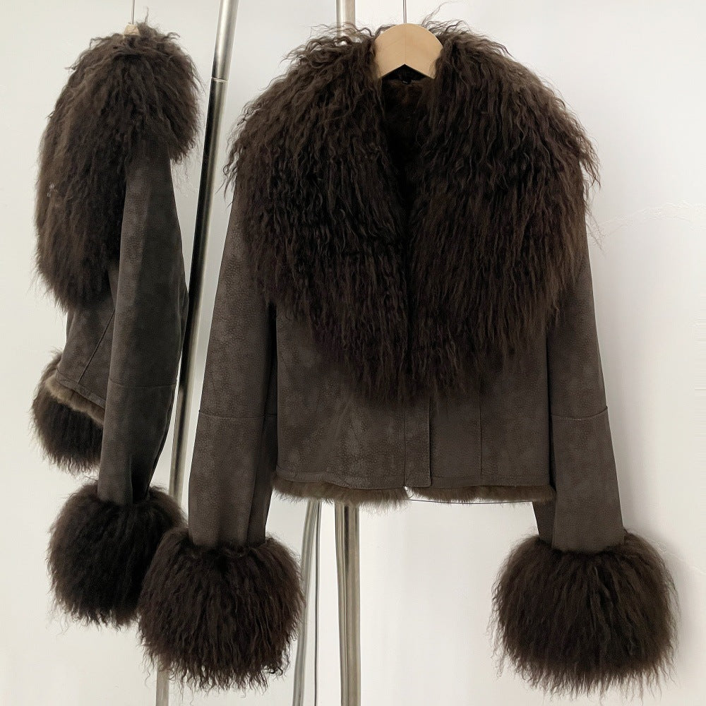 winter short suede fur coat
